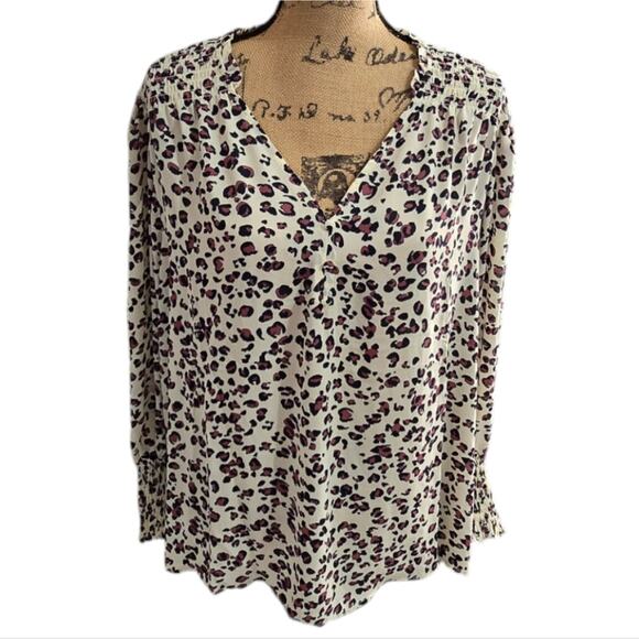 Zac & Rachel Leopard Print Long Puff Sleeve Ruffle Trim Shirt Plus Size 2X New! - Picture 1 of 8